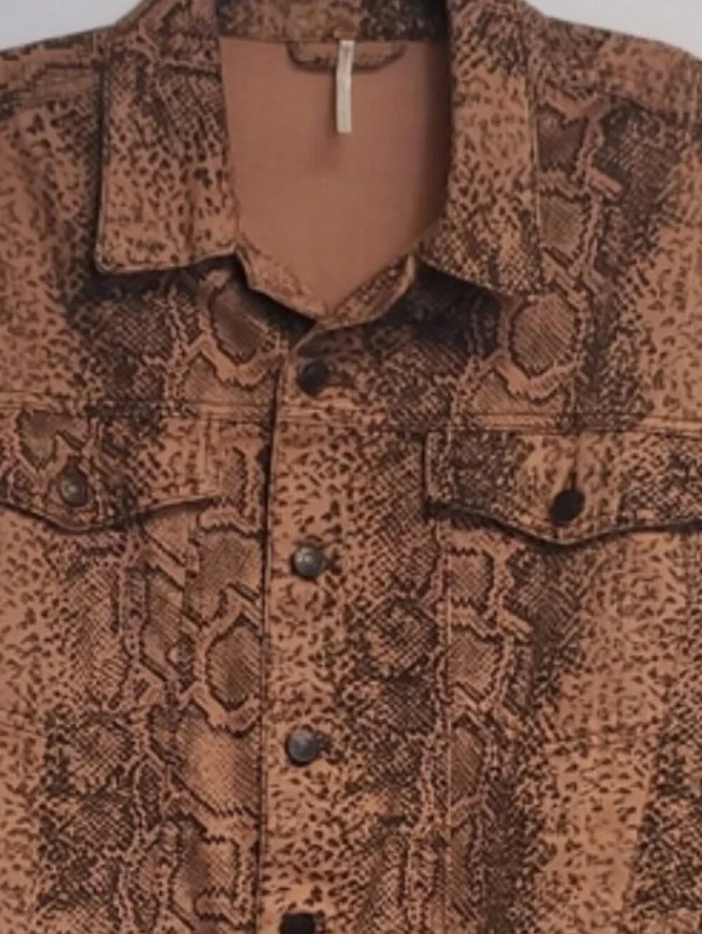 Free People Tucker Brown Snake-Print Denim Jacket Large - Picture 6 of 9